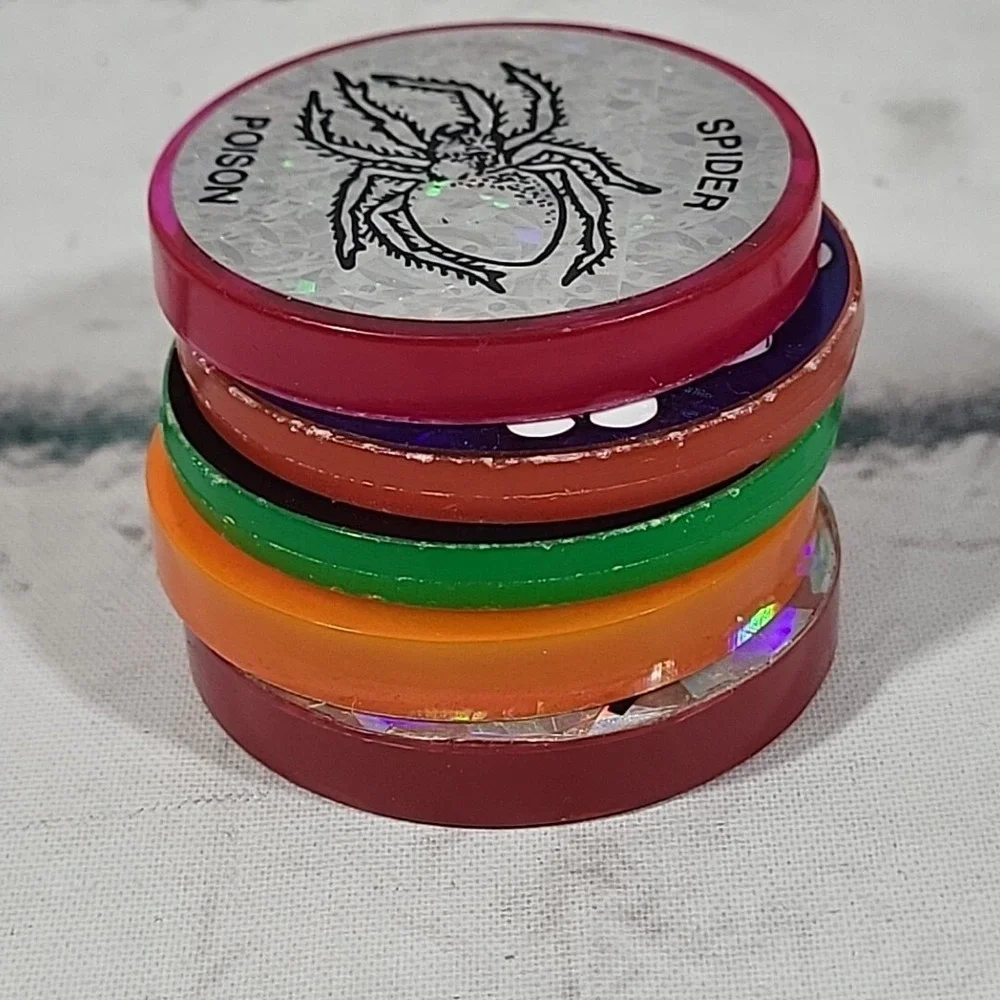 90s Pogs Poison Thick Plastic Slammers Lot Of 5 Holographic Skulls Spider
